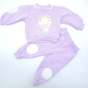 Vintage Sears Kids & More Sweatshirt Set Kids Purple Ballerina Lace Trim 24M